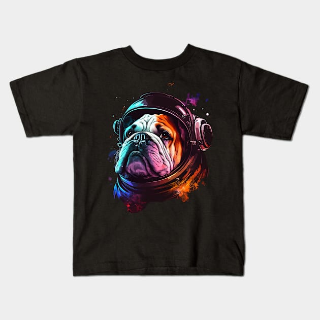 space bulldog Kids T-Shirt by a cat cooking